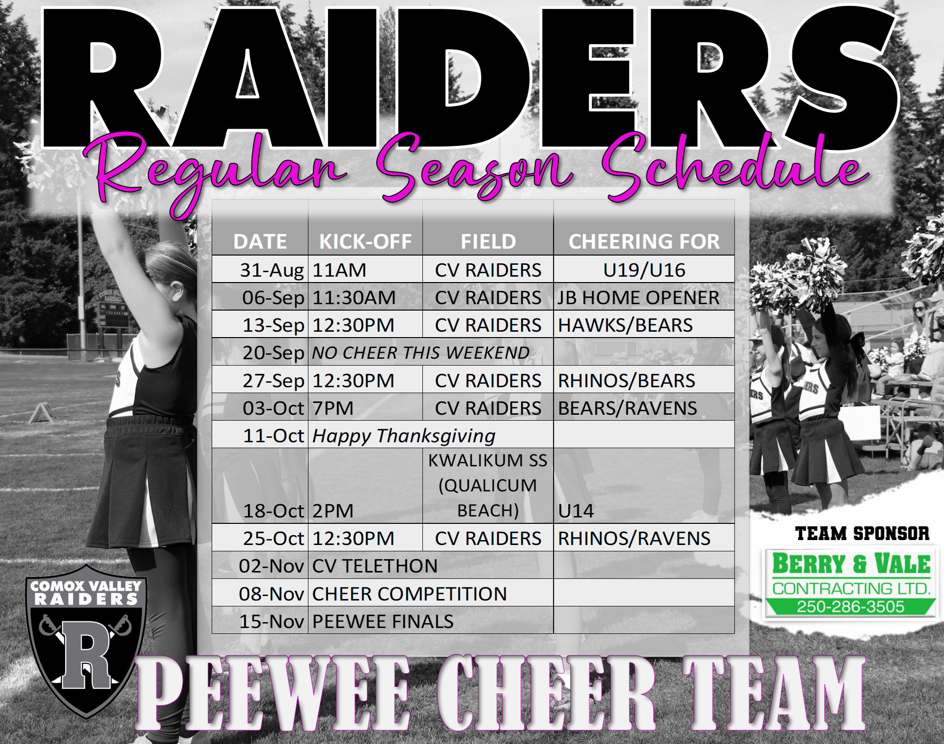 PW CHEER 2025 SCHEDULE