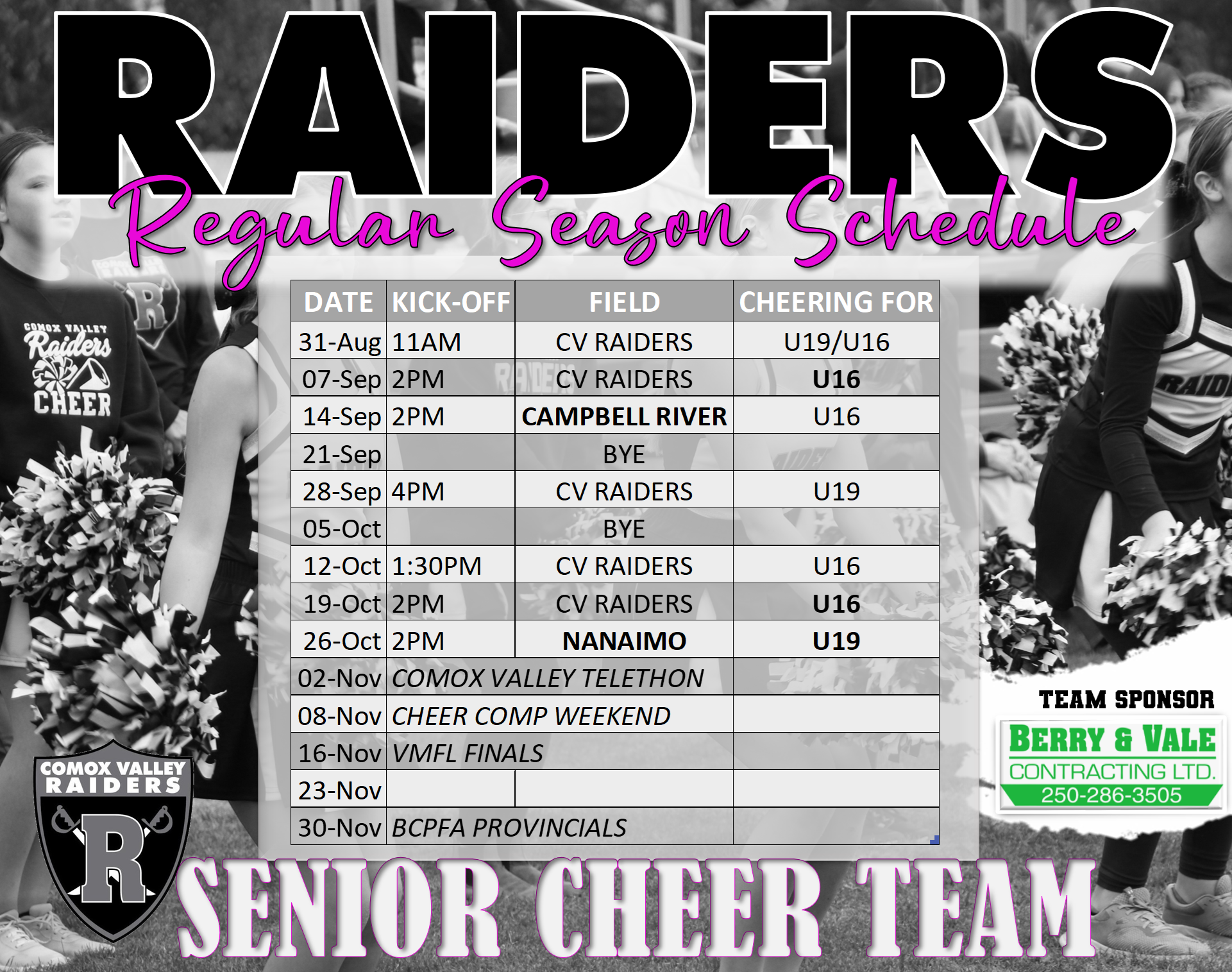 SR CHEER 2025 SCHEDULE