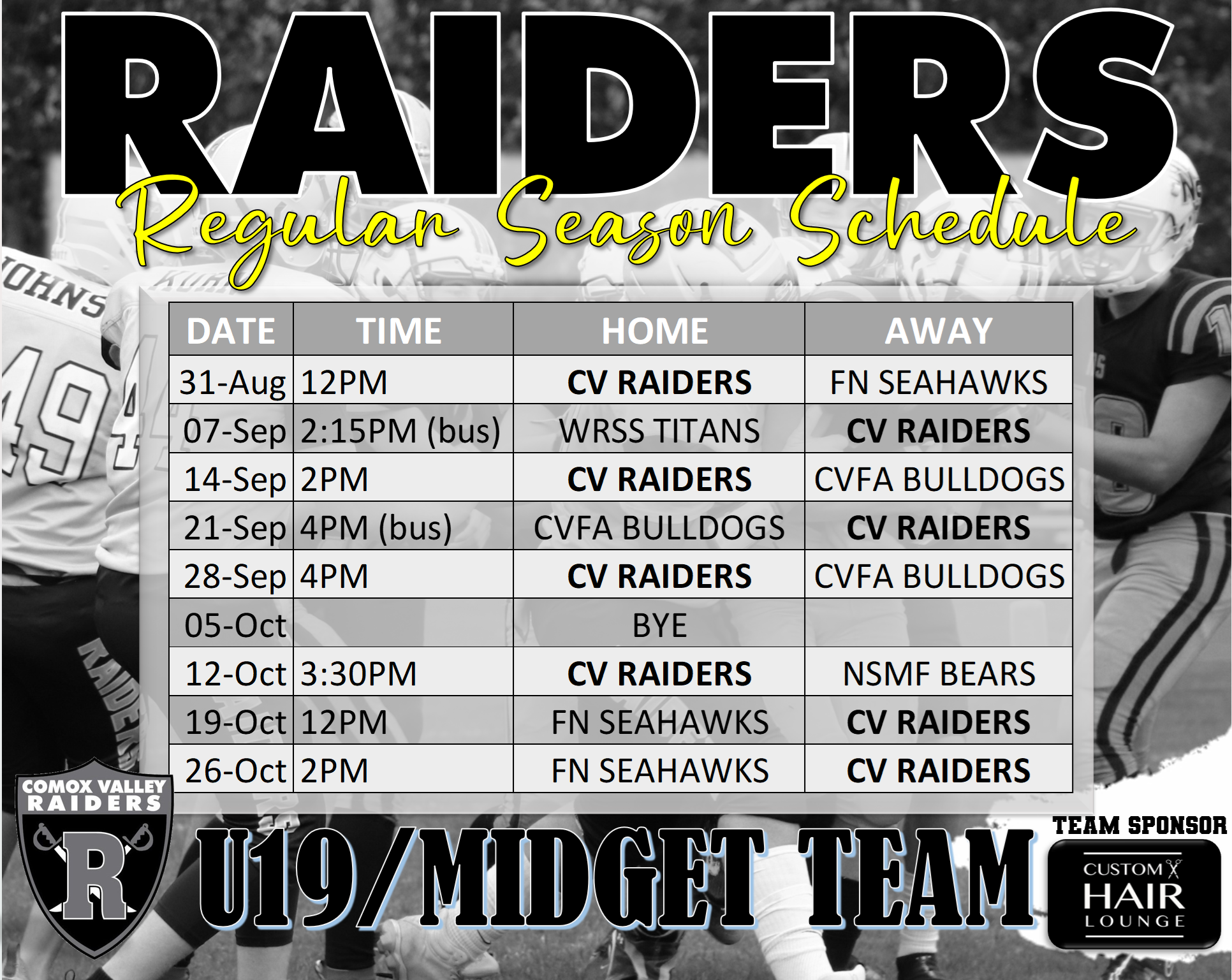 U19 2025 GAME SCHEDULE